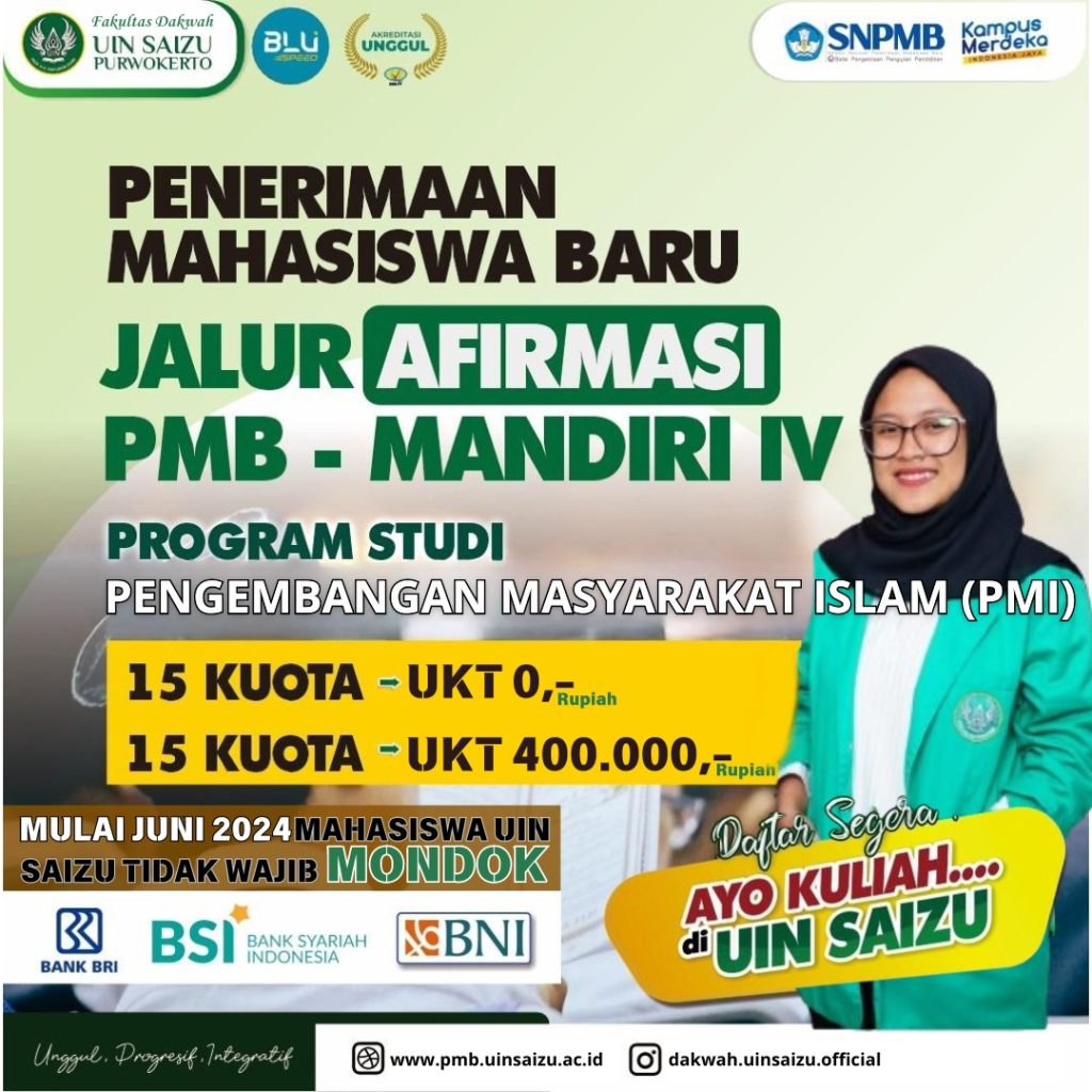 DAFTAR SEGERA !! PMI UIN SAIZU BUKA PELUANG KULIAH GRATIS DAN UKT RP. 400.000