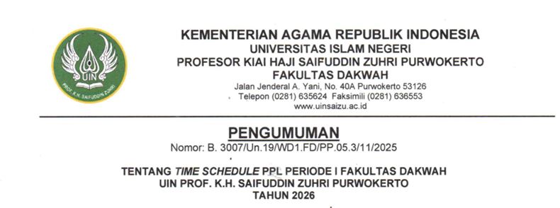 Pengumuman PPL Fakultas Dakwah UIN SAIZU Periode I Tahun 2026 Pengumuman PPL Fakultas Dakwah UIN SAIZU Periode I Tahun 2026